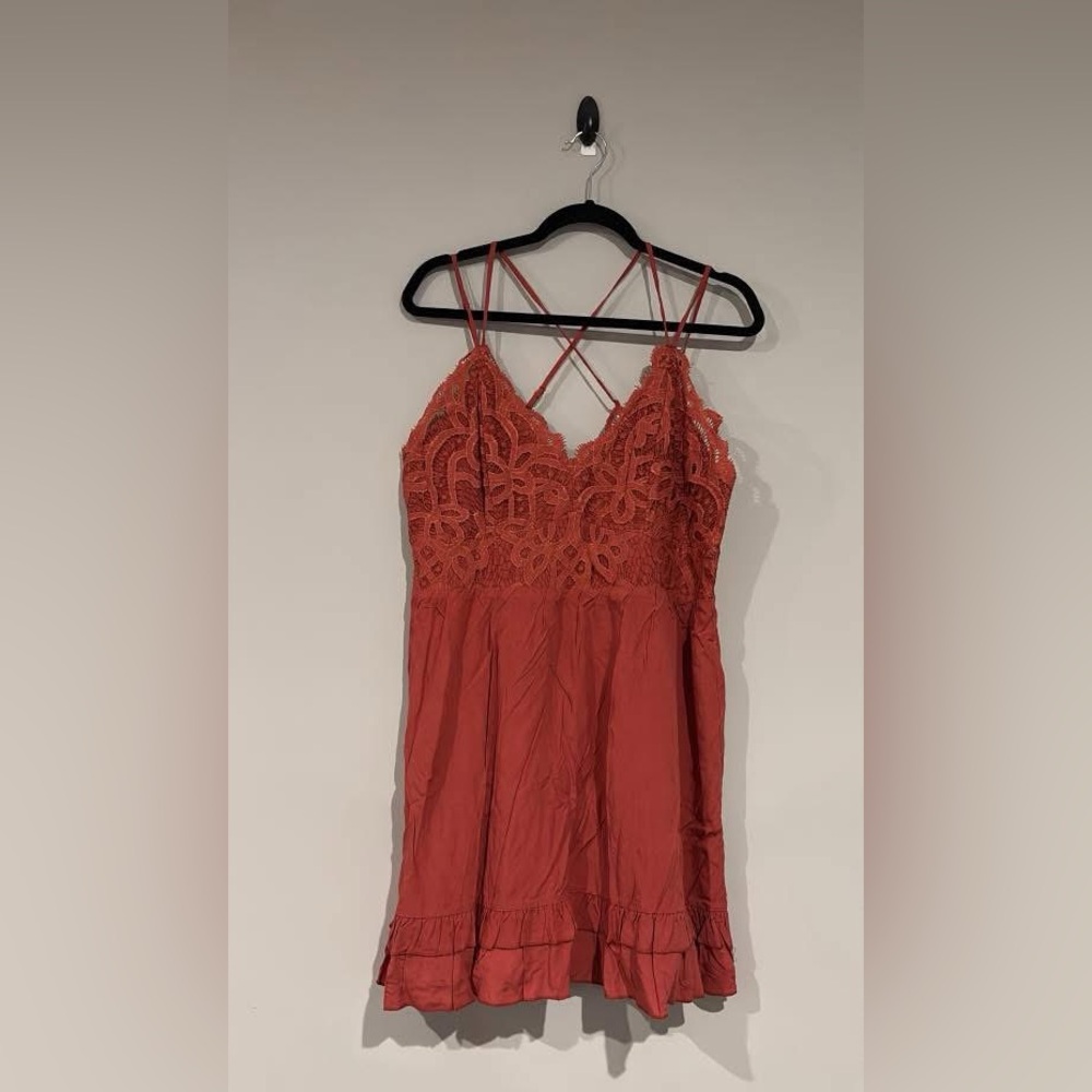 Heyson size large Lace-Detail Spaghetti Strap burnt orange Dress nwt
